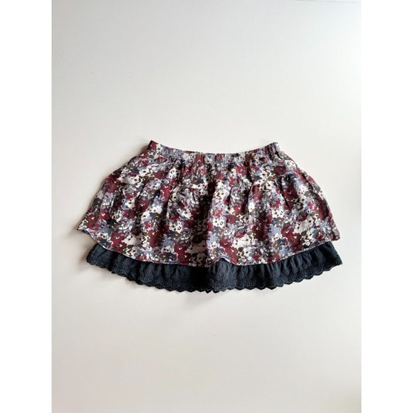 ABERCROMBIE & FITCH Maroon Navy Floral 100% Silk Lace Eyelet Mini Skirt, Size S - Picture 1 of 14